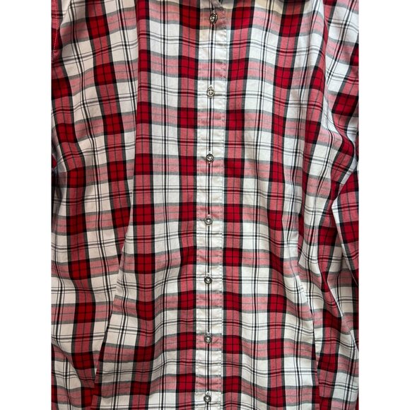 Talbots Plus Women's Cotton Button Up Blouse Long Sleeve Size 18W Red White Plai - Picture 8 of 12